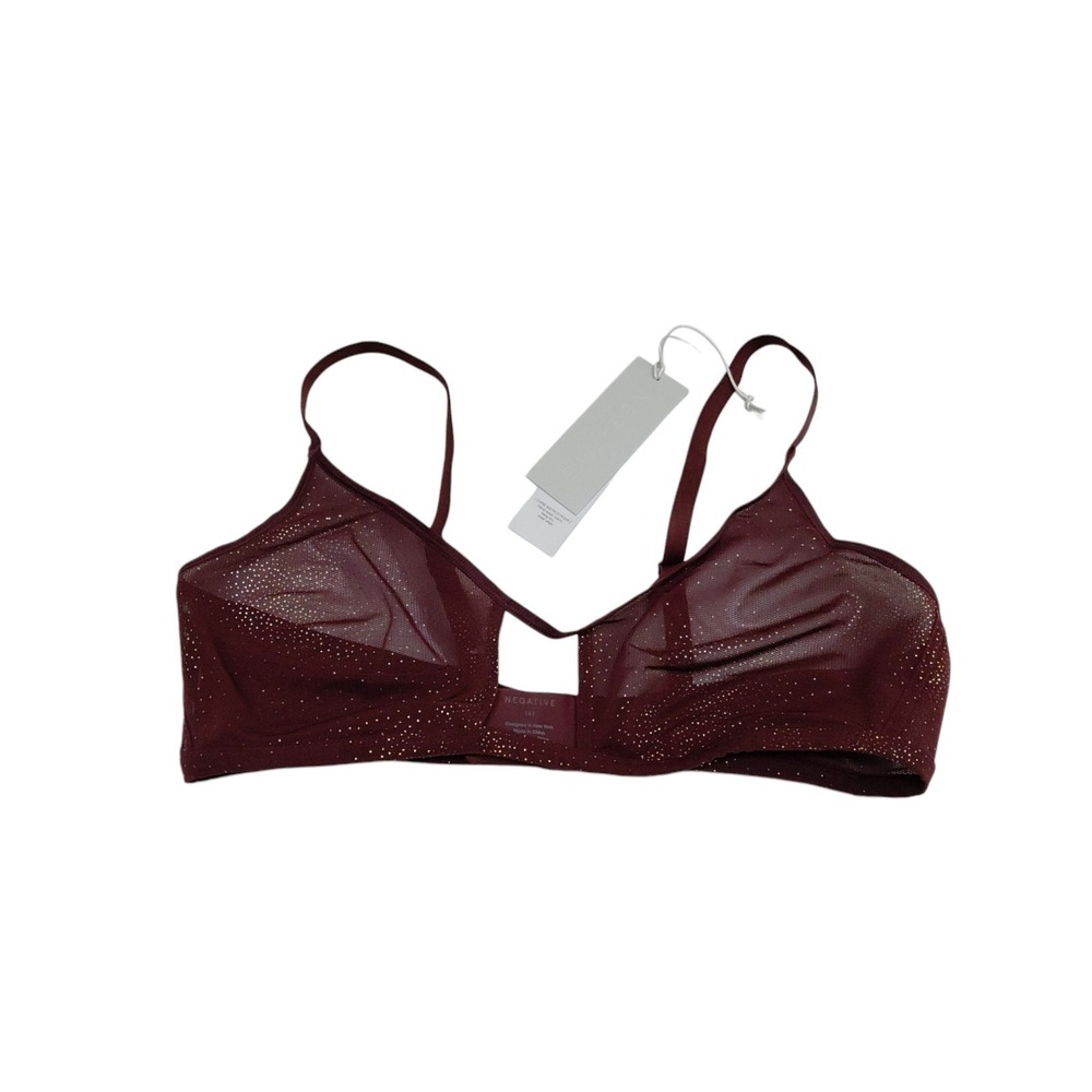 Negative Underwear Sieve Cutout Bra Sheer Mesh Garnet Sparkle Size 5 NWT